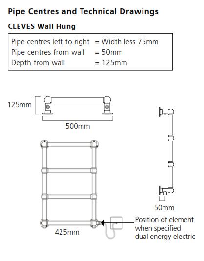 Cleves Dual Energy Wall Mounted Towel Rail - 750 x 500